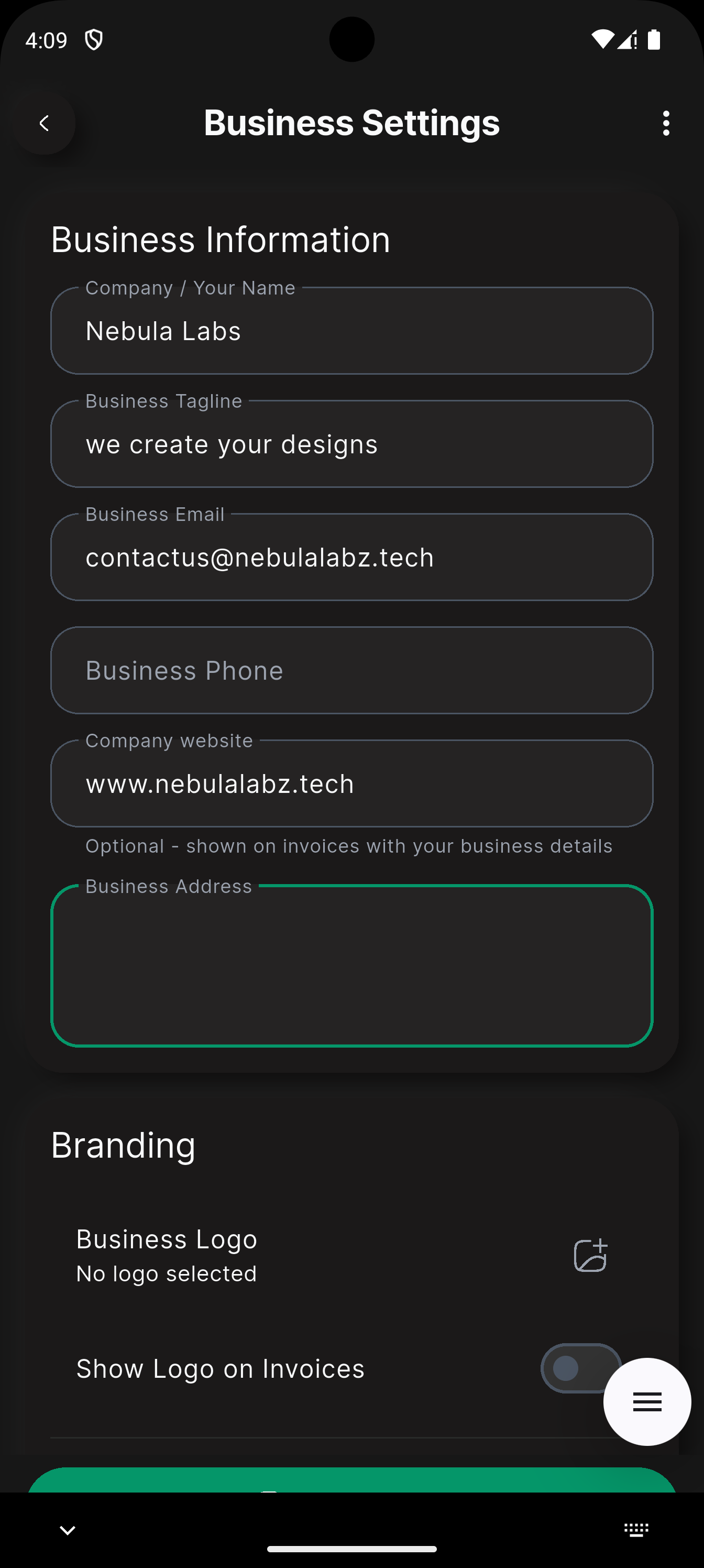 BreezeBiz - Business Settings