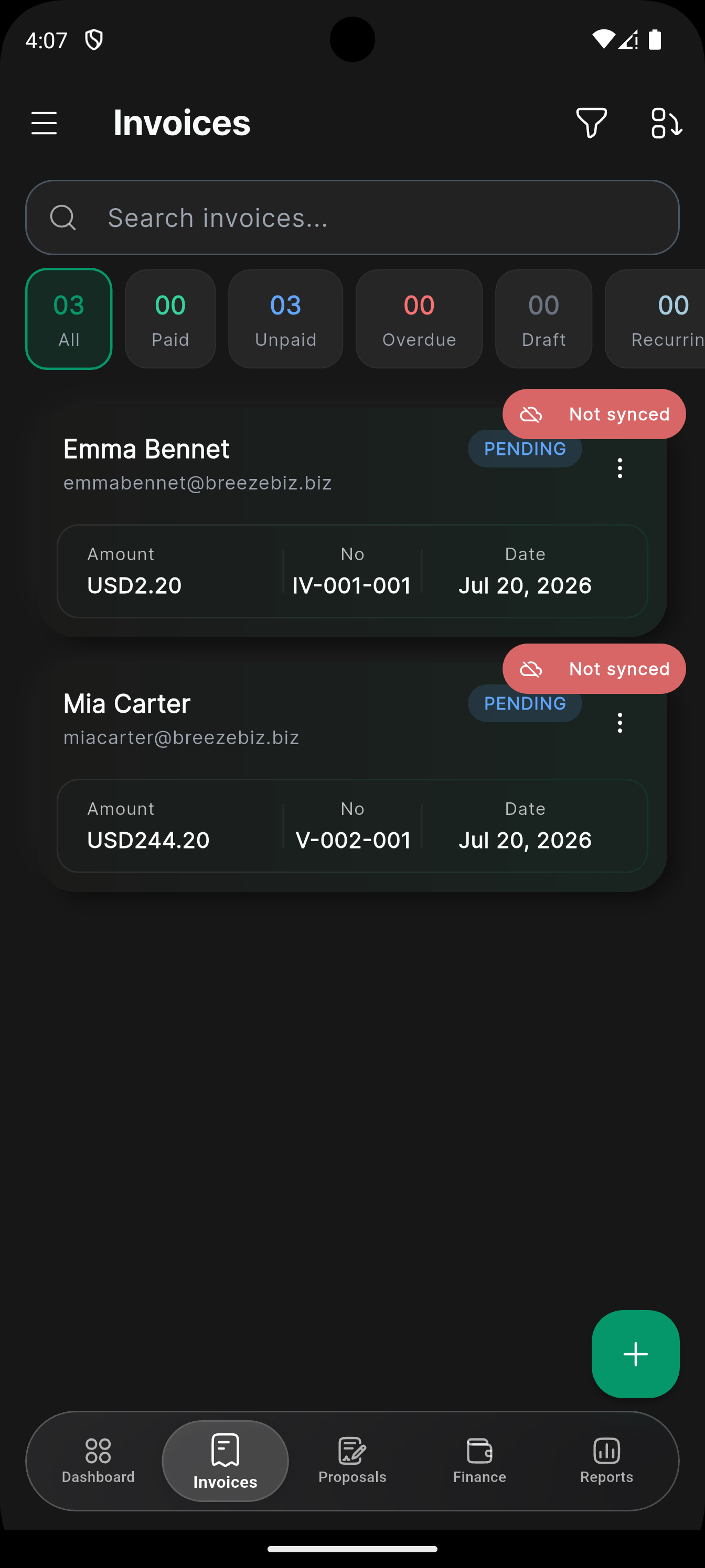 BreezeBiz - Invoices List