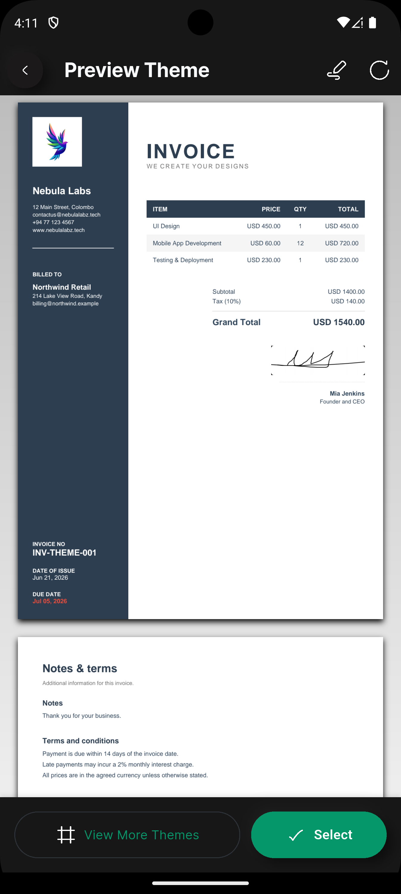BreezeBiz - PDF Export